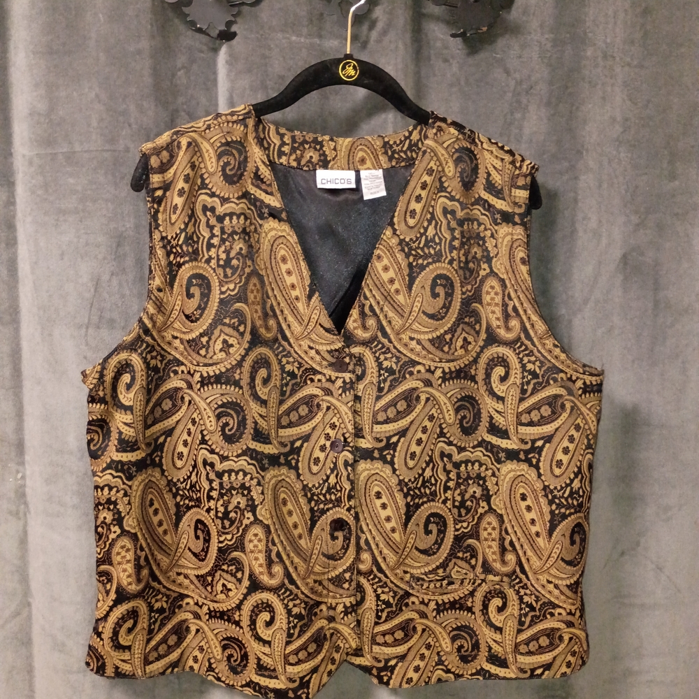Chico's Women's Paisley V-Neck Sleeveless Top in Gold and Black Size 3 (XL) - Picture 9 of 9